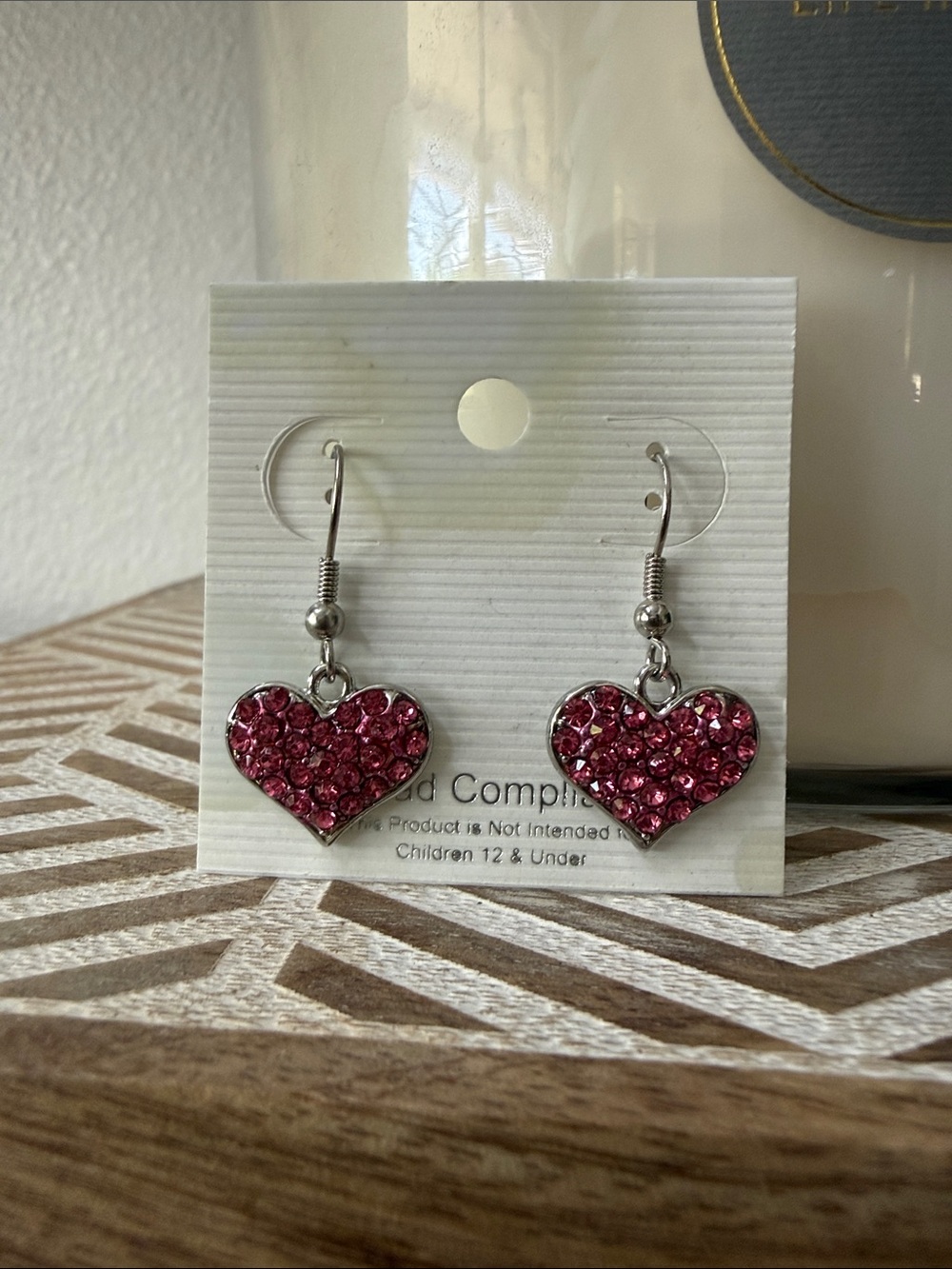 Pink Crystal Heart Dangle Earrings